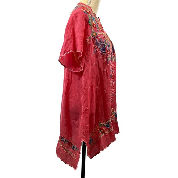 Johny Was Mikones Tunic Top Coral Floral Embroidered Size XL - Picture 3 of 10